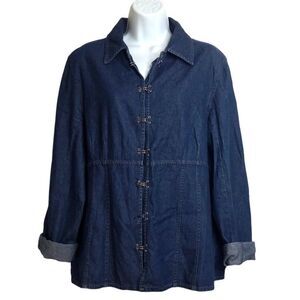 METROSTYLE Plus Size 16 Tall Hook and Eye Denim Big Shirt w Collar Y2K Cotton 16
